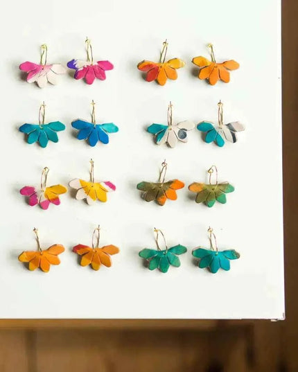 Leather Petal Hoop Earrings - Multiple Colours