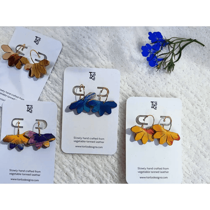 Leather Petal Hoop Earrings - Multiple Colours