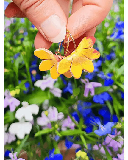 Leather Petal Hoop Earrings - Multiple Colours