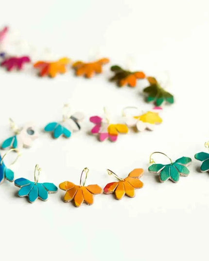 Leather Petal Hoop Earrings - Multiple Colours
