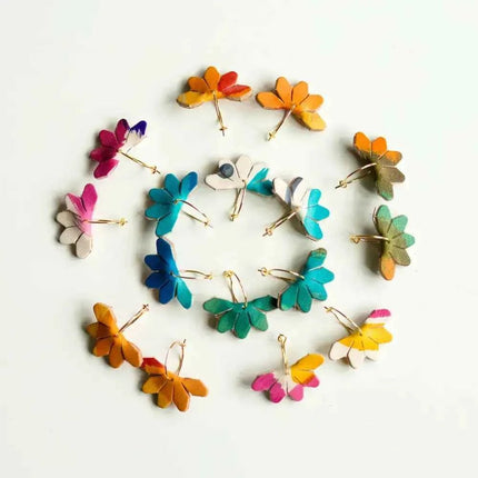 Leather Petal Hoop Earrings - Multiple Colours