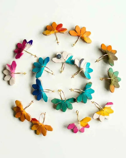 Leather Petal Hoop Earrings - Multiple Colours