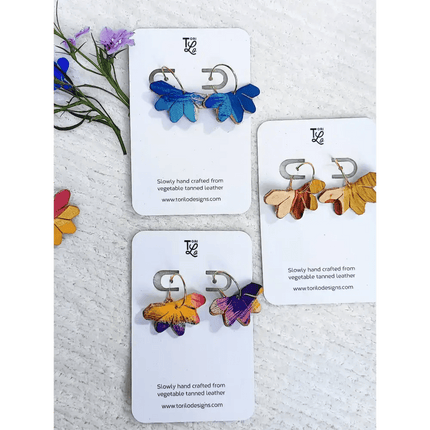 Leather Petal Hoop Earrings - Multiple Colours