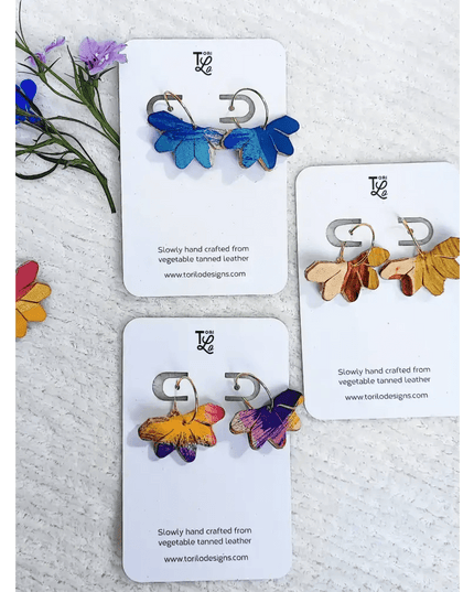 Leather Petal Hoop Earrings - Multiple Colours