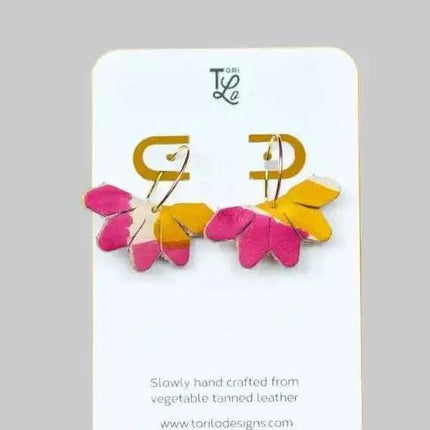 Leather Petal Hoop Earrings - Multiple Colours