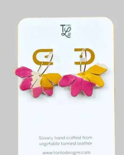 Leather Petal Hoop Earrings - Multiple Colours