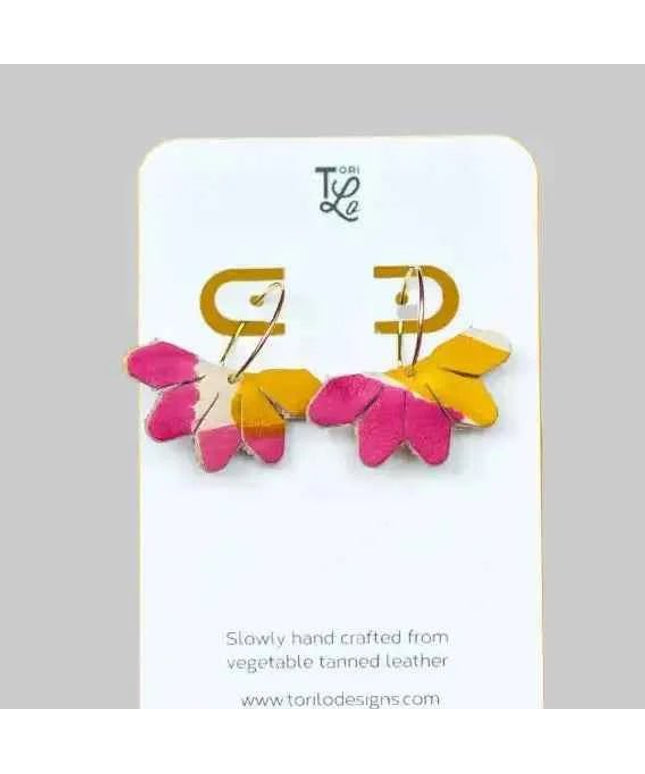 Leather Petal Hoop Earrings - Multiple Colours