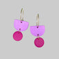 Lilac Colour Block Hoop Earrings - Polymer Clay - Dangle - Pink / Hoop - Black