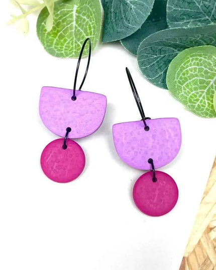 Lilac Colour Block Hoop Earrings - Polymer Clay