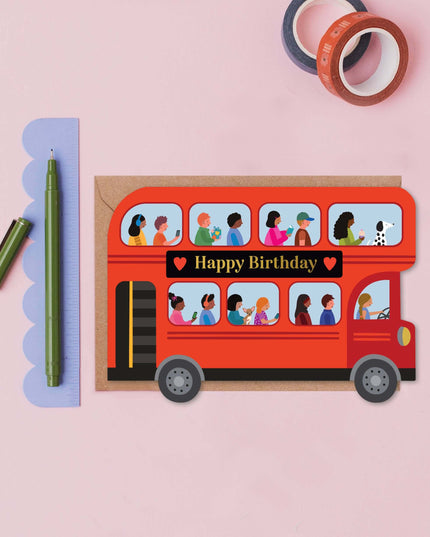 London Bus Die-Cut Birthday Card