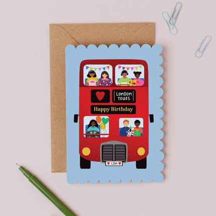 London Bus Scalloped Birthday Card Modern Birthday Card