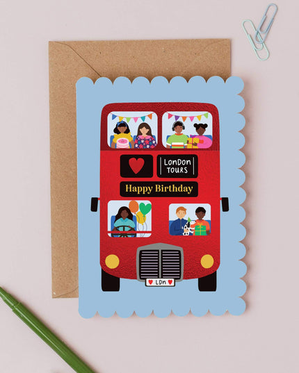 London Bus Scalloped Birthday Card Modern Birthday Card