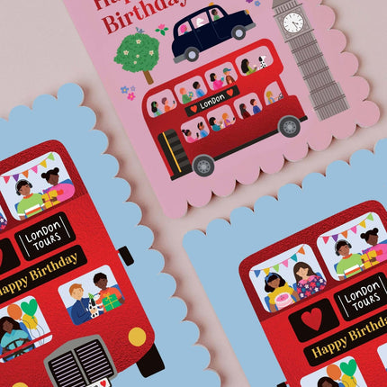 London Bus Scalloped Birthday Card Modern Birthday Card