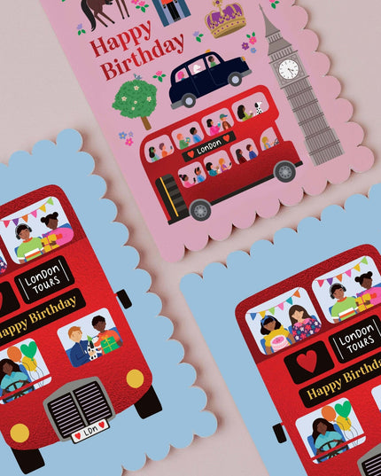 London Bus Scalloped Birthday Card Modern Birthday Card