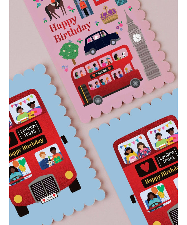 London Bus Scalloped Birthday Card Modern Birthday Card