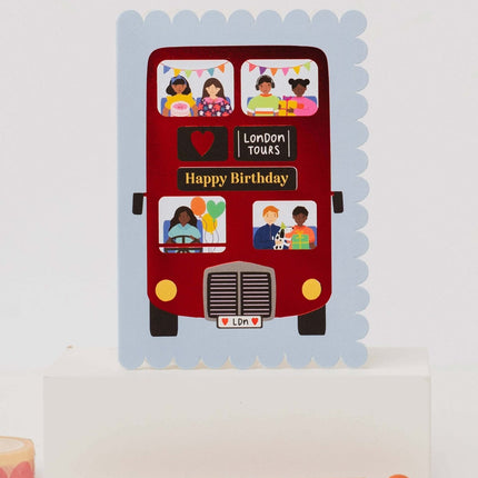 London Bus Scalloped Birthday Card Modern Birthday Card