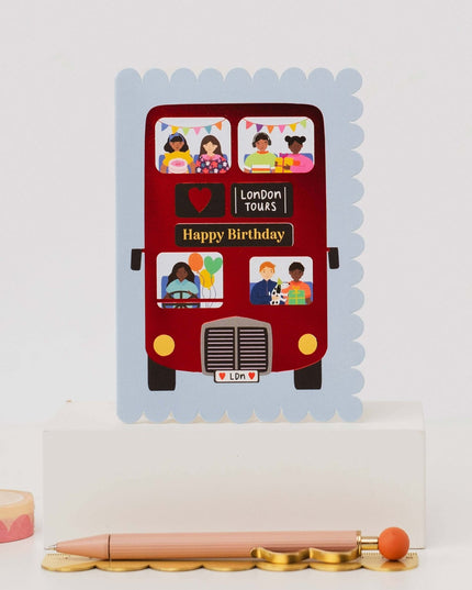London Bus Scalloped Birthday Card Modern Birthday Card