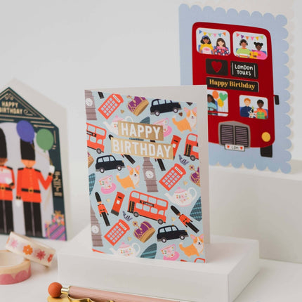 London Bus Scalloped Birthday Card Modern Birthday Card