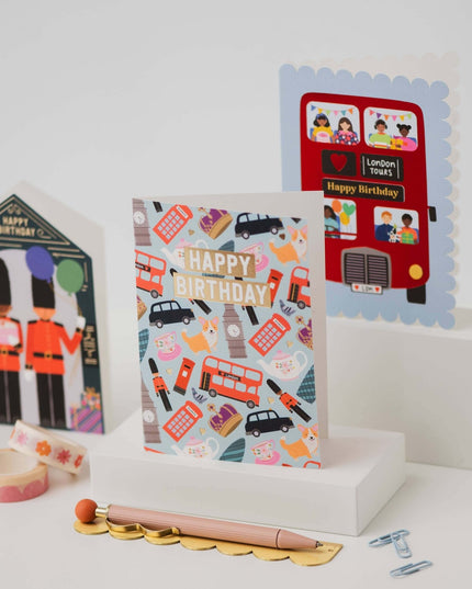 London Bus Scalloped Birthday Card Modern Birthday Card