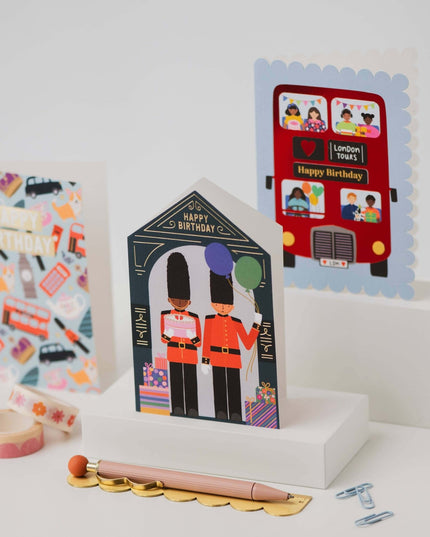 London Bus Scalloped Birthday Card Modern Birthday Card
