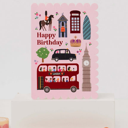 London Icons Scalloped Pink Birthday Card