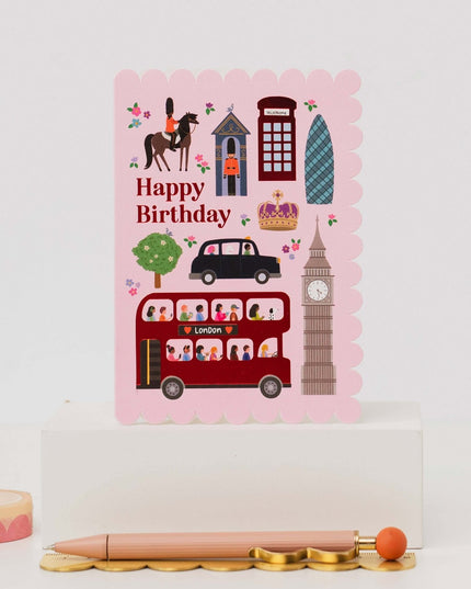 London Icons Scalloped Pink Birthday Card