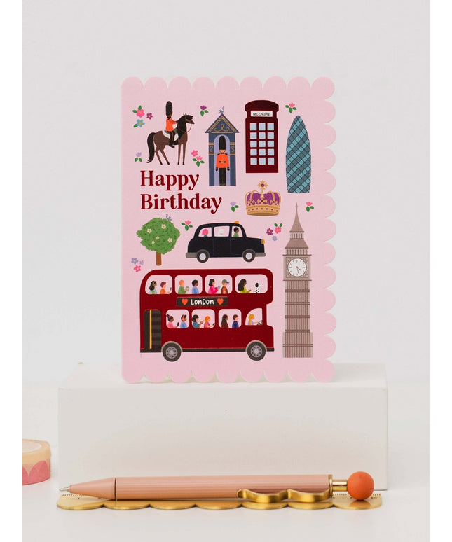 London Icons Scalloped Pink Birthday Card