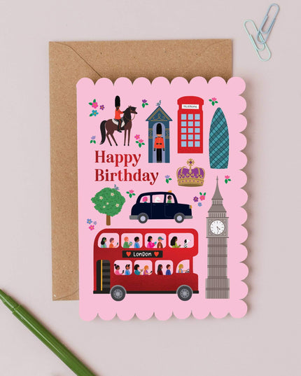 London Icons Scalloped Pink Birthday Card