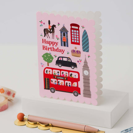 London Icons Scalloped Pink Birthday Card