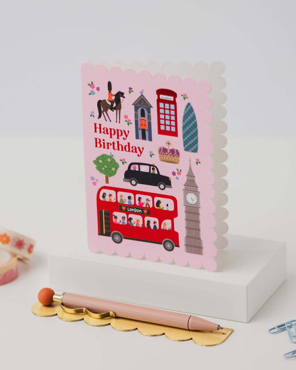 London Icons Scalloped Pink Birthday Card