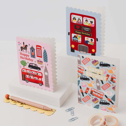 London Icons Scalloped Pink Birthday Card
