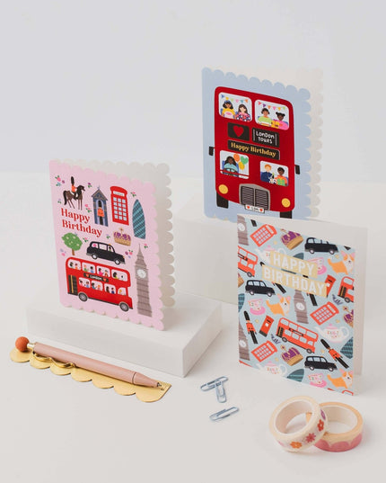 London Icons Scalloped Pink Birthday Card