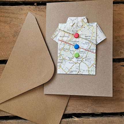 Map Shirt Greetings Card - Handmade by The Red Squirrel