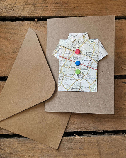 Map Shirt Greetings Card - Handmade by The Red Squirrel