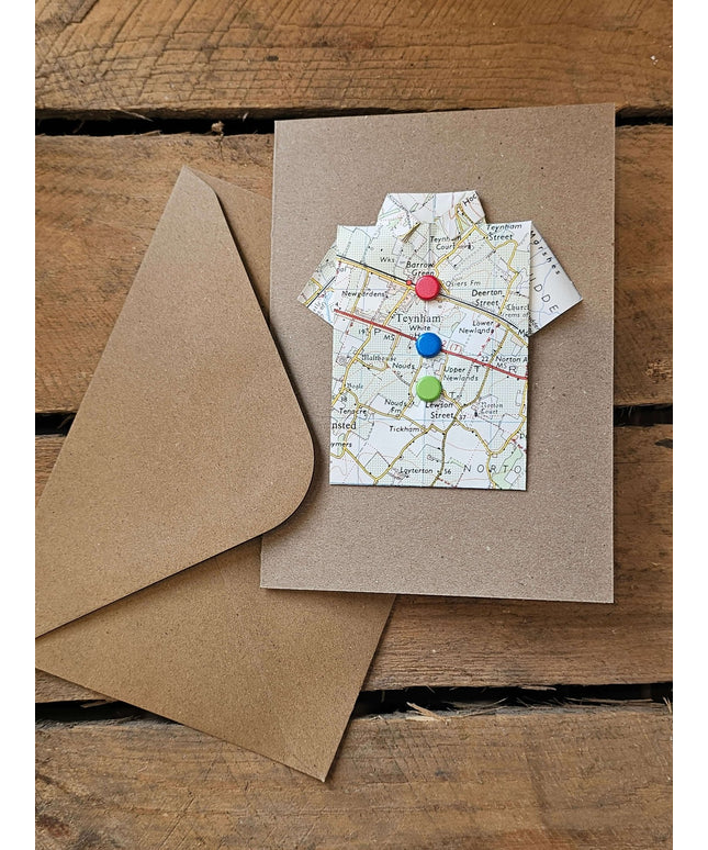 Map Shirt Greetings Card - Handmade by The Red Squirrel