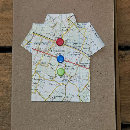 Map Shirt Greetings Card - Handmade by The Red Squirrel