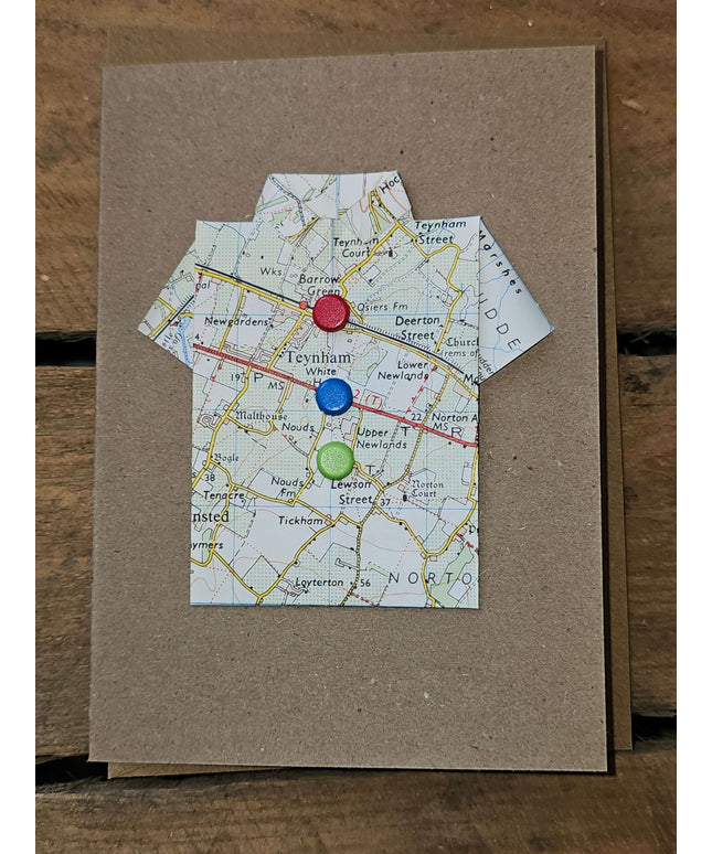 Map Shirt Greetings Card - Handmade by The Red Squirrel