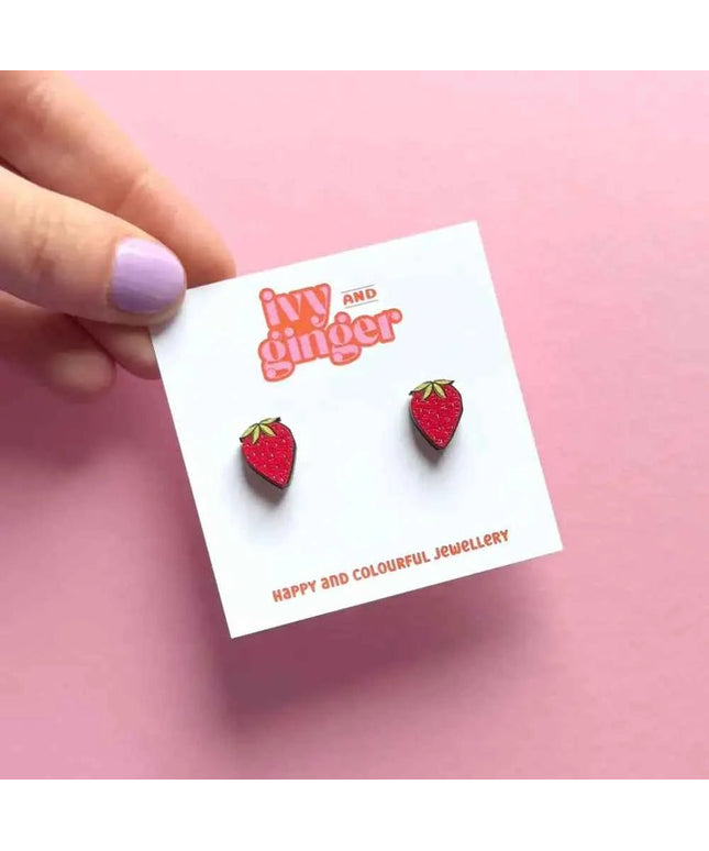 Beautiful wooden strawberry stud earrings