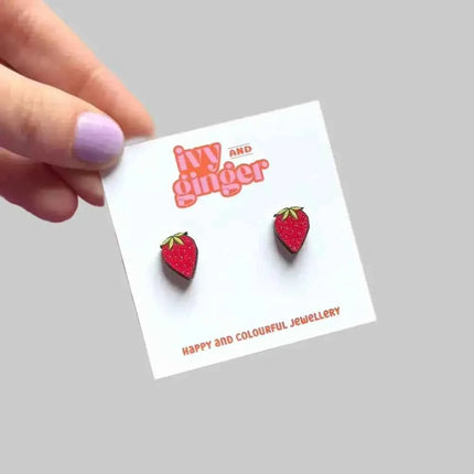 Beautiful wooden strawberry stud earrings