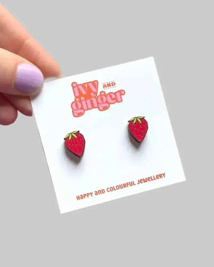 Beautiful wooden strawberry stud earrings
