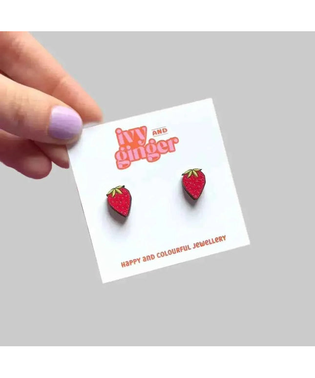 Beautiful wooden strawberry stud earrings
