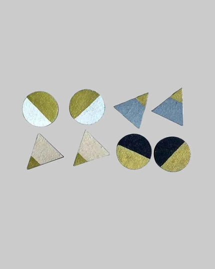 Mono gold four piece hand painted wooden earrings stud set