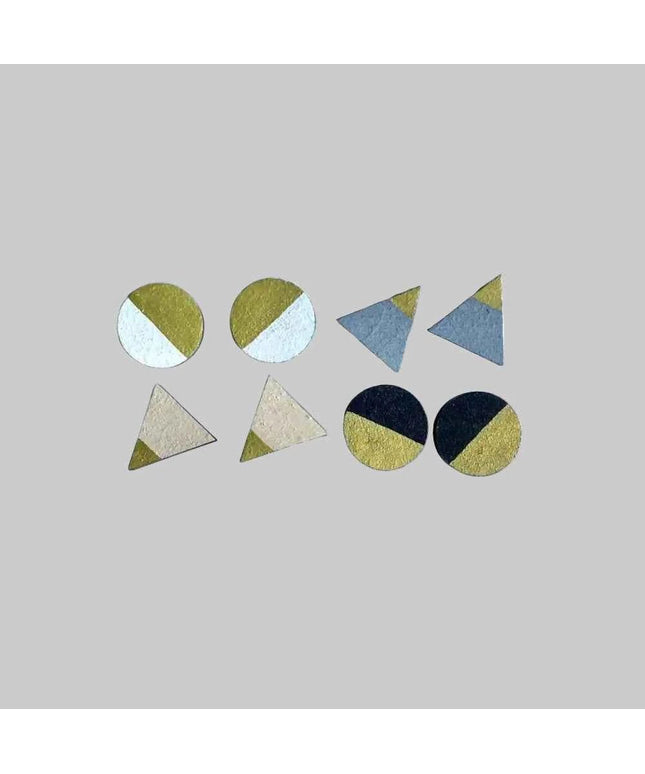 Mono gold four piece hand painted wooden earrings stud set