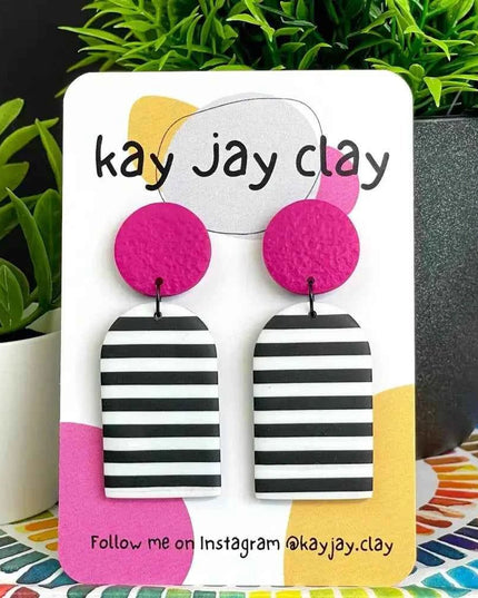 Monochrome Stripe Polymer Clay Dangle Earrings