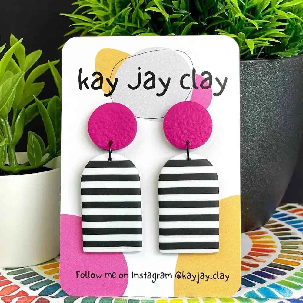 Monochrome Stripe Polymer Clay Dangle Earrings - The Red Squirrel