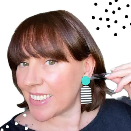 Monochrome Stripe Polymer Clay Dangle Earrings