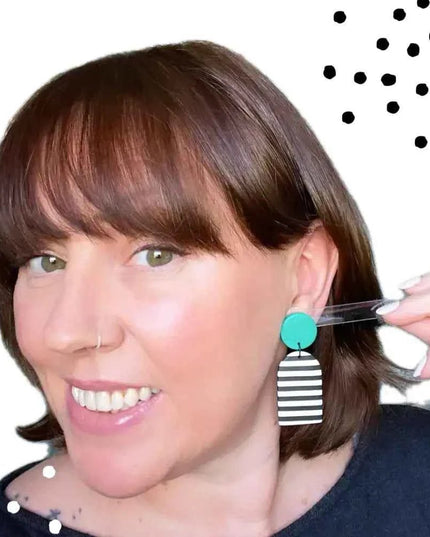 Monochrome Stripe Polymer Clay Dangle Earrings