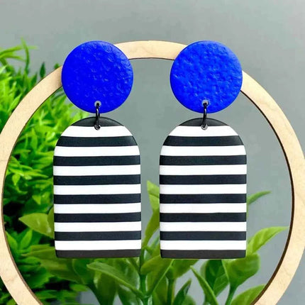 Monochrome Stripe Polymer Clay Dangle Earrings