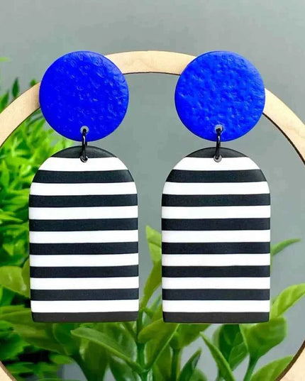 Monochrome Stripe Polymer Clay Dangle Earrings