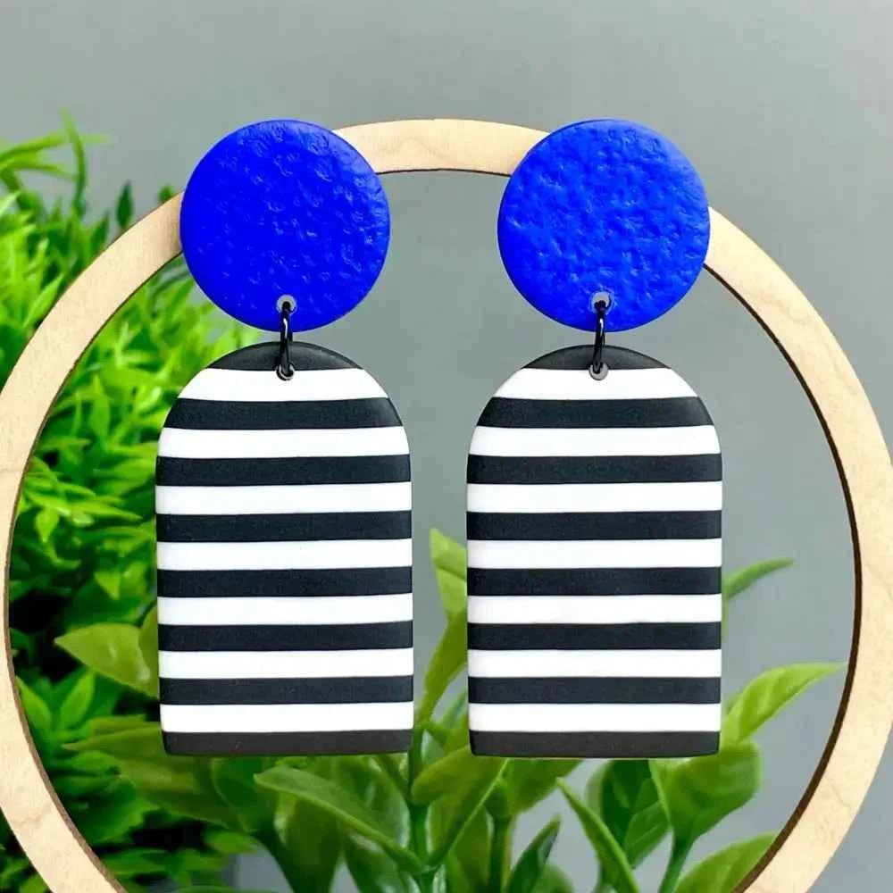 Monochrome Stripe Polymer Clay Dangle Earrings - The Red Squirrel